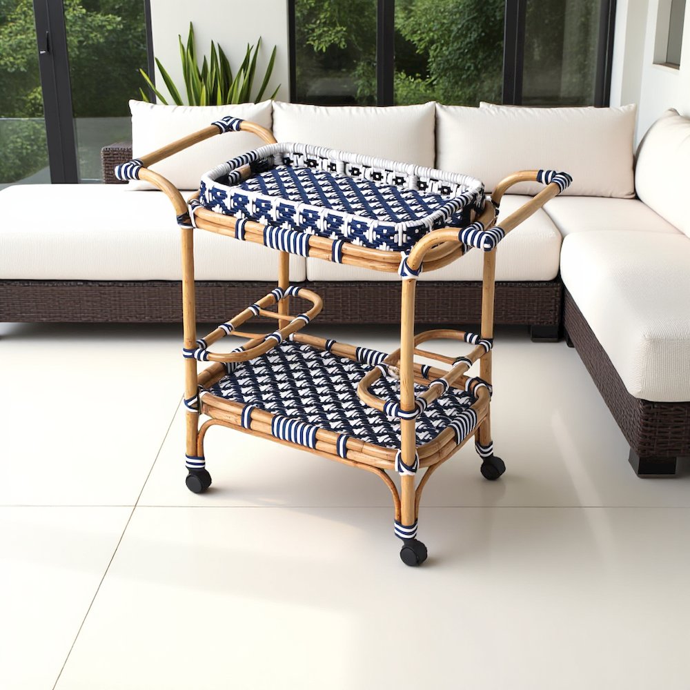 Blue Bar Cart - Small Home Bar & Serving Cart with Stylish Design