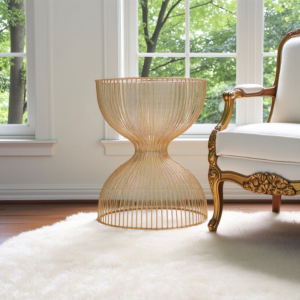 Gold Metal Side Table - Modern Accent Table for Living Room Decor