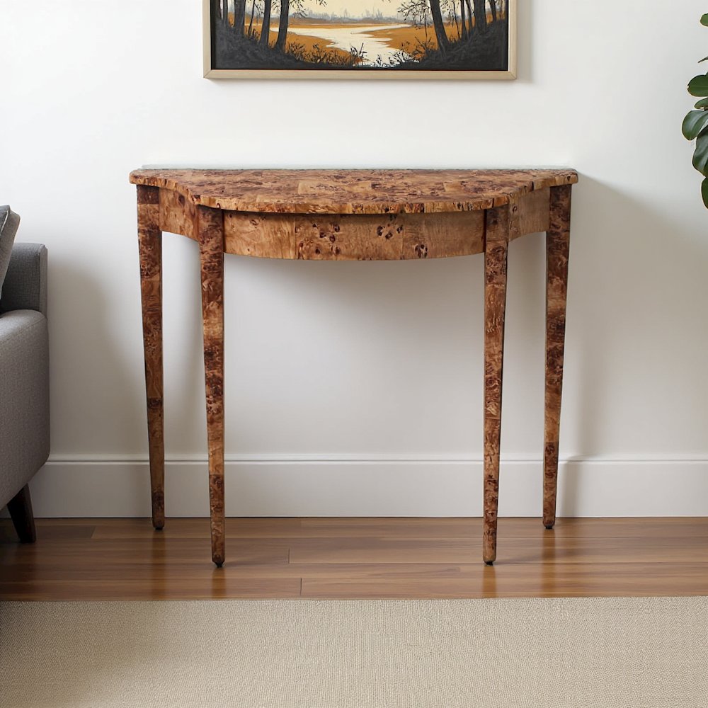 Medium Brown Half Moon Console Table for Entryway and Living Room Decor