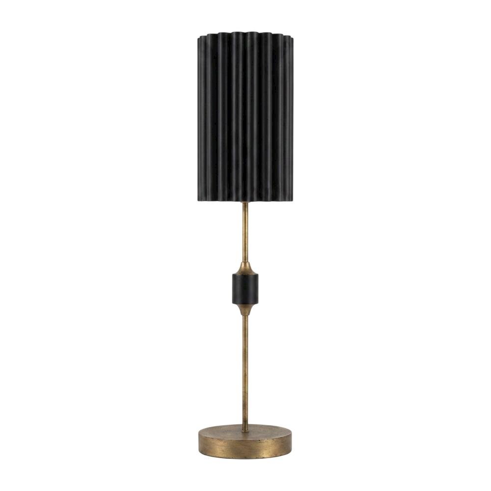 Antique Gold Table Lamp With Fluted Black Metal Shade