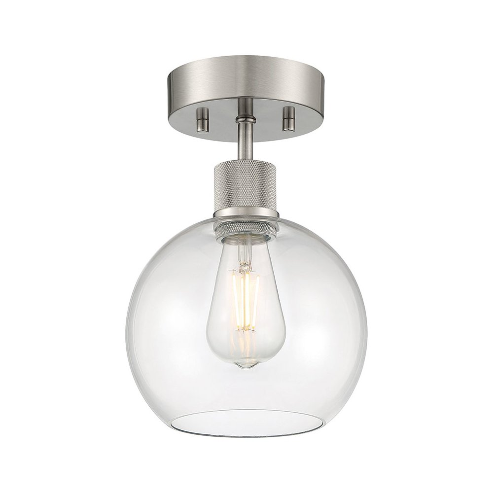 Burgundy LED Semi-Flush in Brushed Steel Color