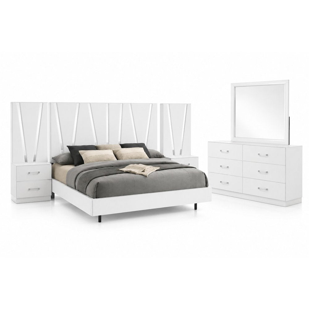 Solid Wood Queen Bedroom Set with Dresser, Mirror and Nightstands, White