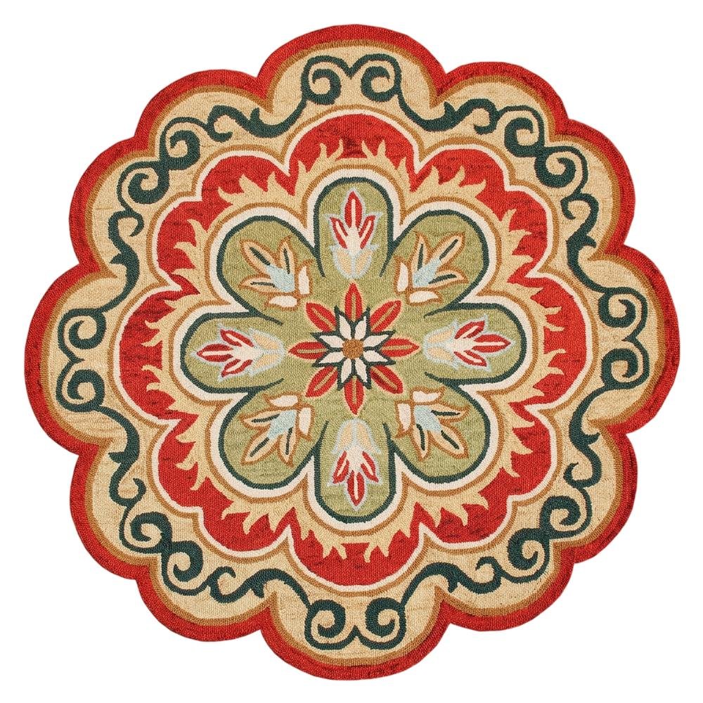 Bohemian Indoor Area Rug In Orange/Gold, Round Shape With Soft Material
