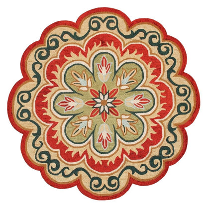 Bohemian Indoor Area Rug In Orange/Gold, Round Shape With Soft Material