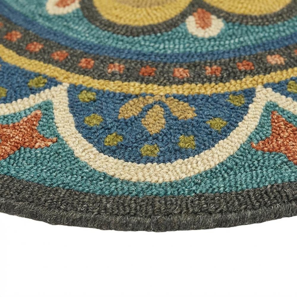 Blue Indoor Area Rug With Bohemian Design And Multicolored Pattern