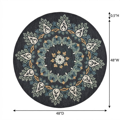 Round Indoor Area Rug In Black, Transitional Style For Modern Decor