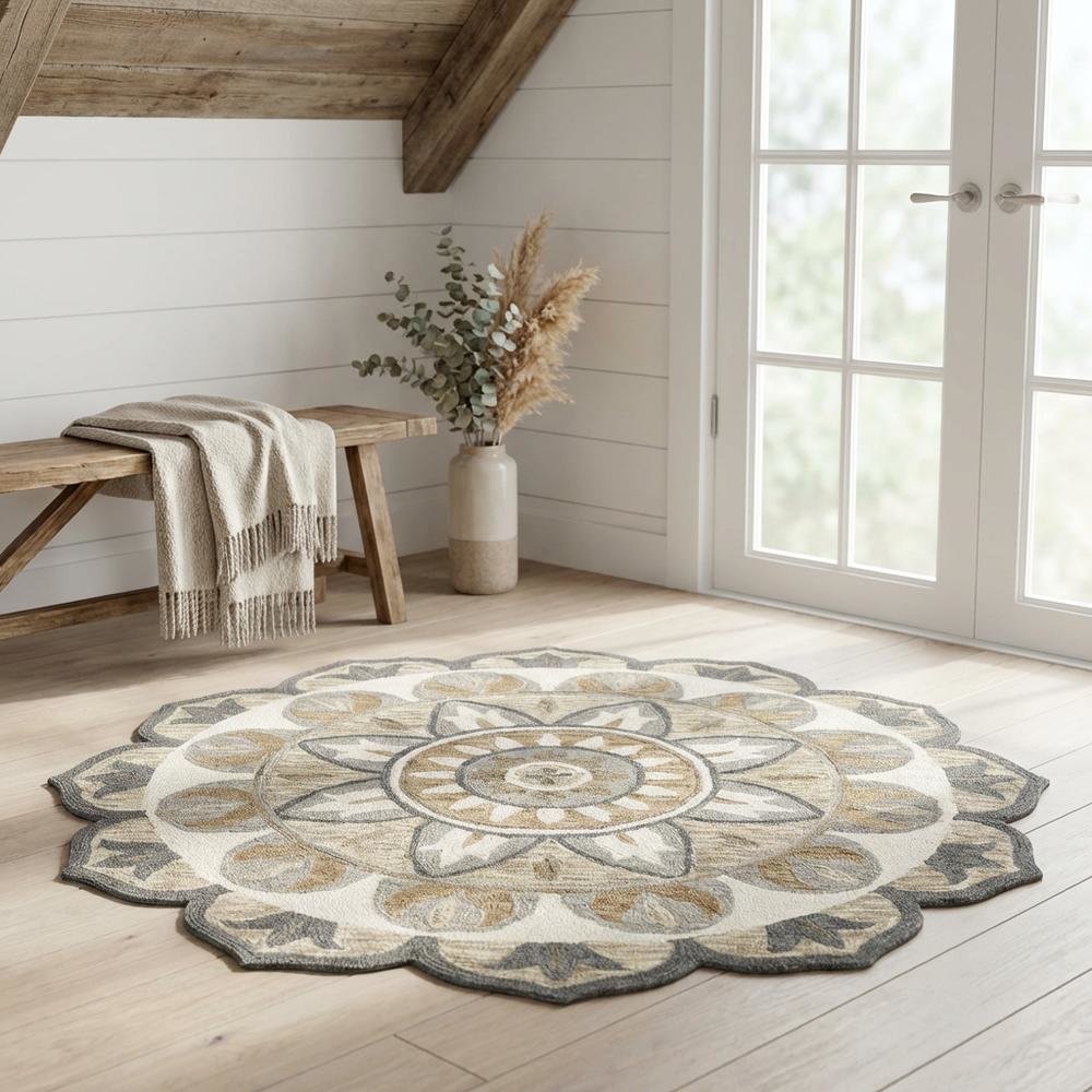 Gray Indoor Area Rug With Transitional Style, 48-Inch Round Shape