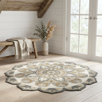 Gray Indoor Area Rug With Transitional Style, 48-Inch Round Shape