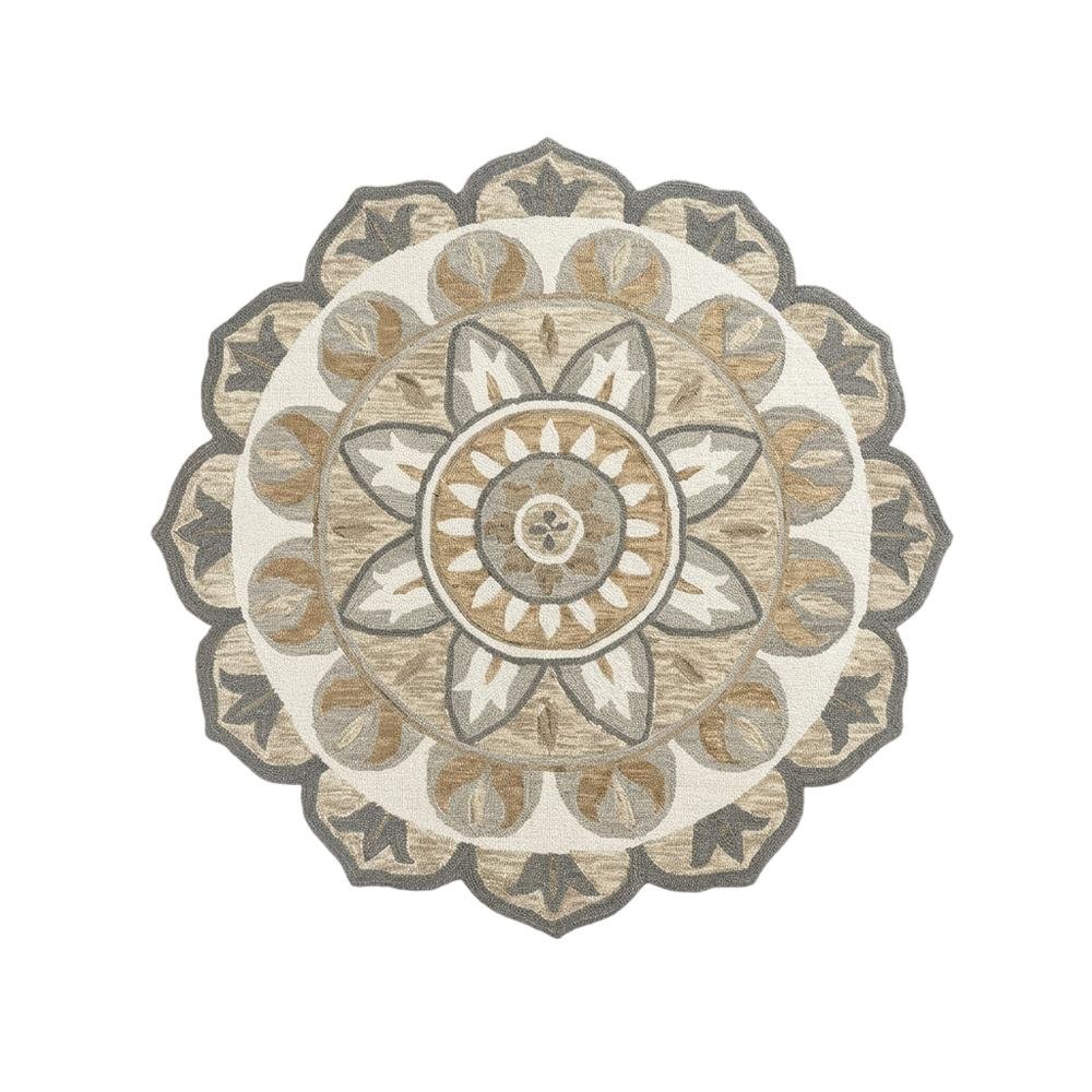 Gray Indoor Area Rug With Transitional Style, 48-Inch Round Shape