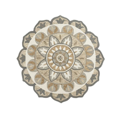 Gray Indoor Area Rug With Transitional Style, 48-Inch Round Shape