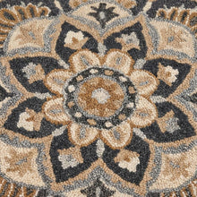 Round Indoor Area Rug With Black And Ivory Design, Classic Style For Living Room