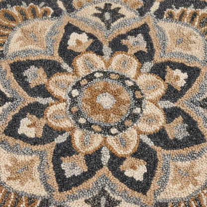 Round Indoor Area Rug With Black And Ivory Design, Classic Style For Living Room