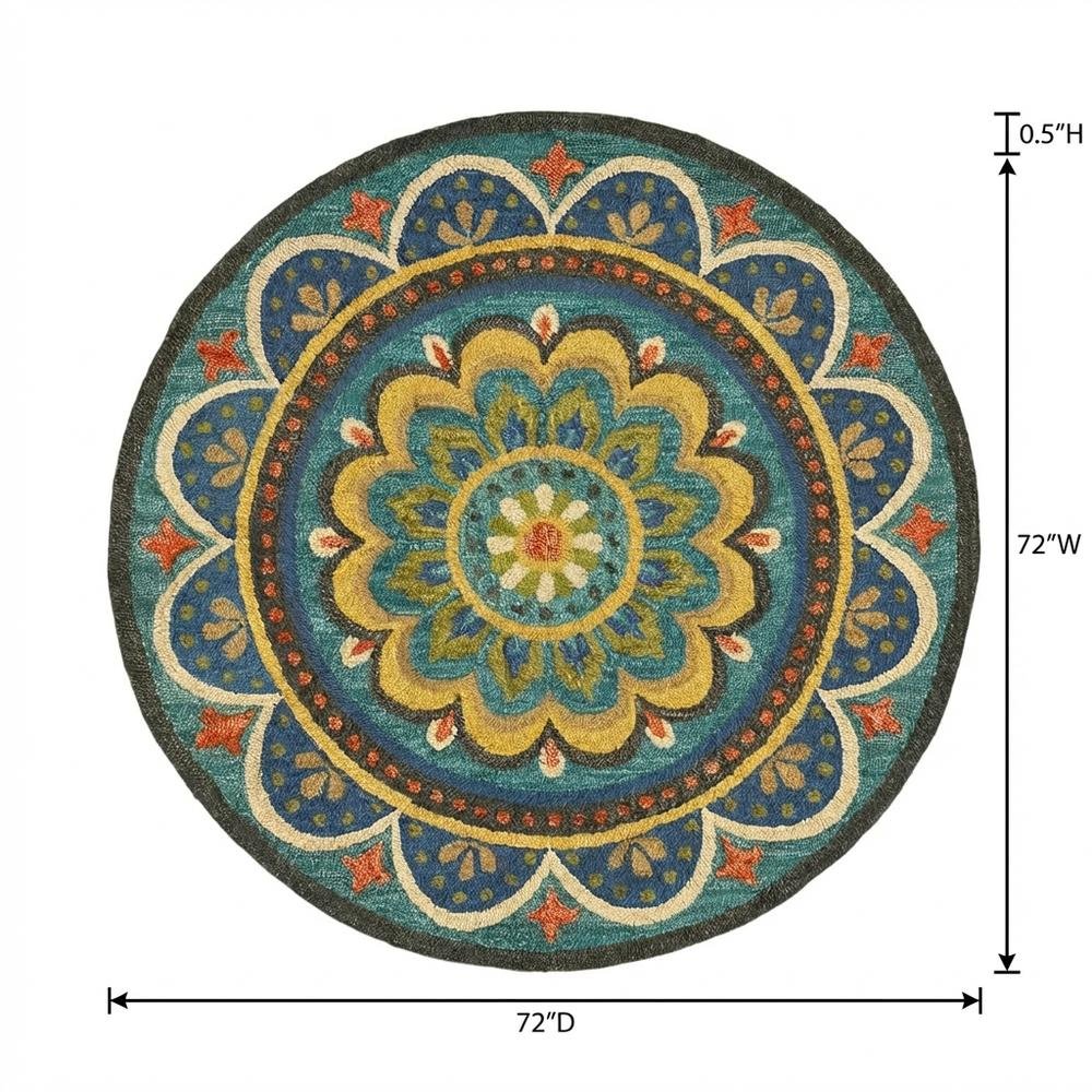 Blue Indoor Area Rug With Bohemian Design And Multicolored Pattern