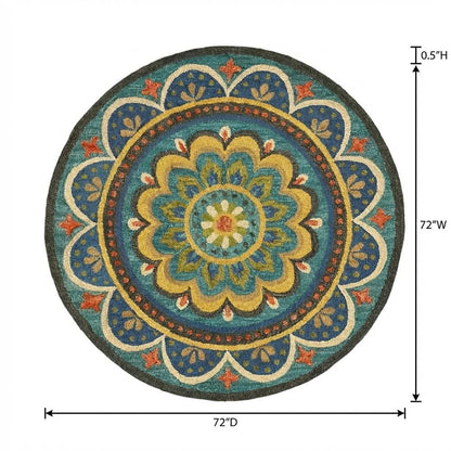 Blue Indoor Area Rug With Bohemian Design And Multicolored Pattern