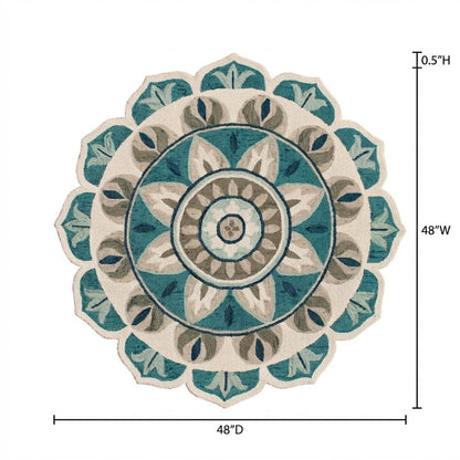 Blue Indoor Area Rug With Bohemian Design, 4-Foot Round Shape