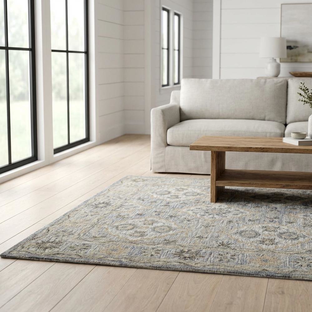 Blue Wool Area Rug With Classic Pattern And Soft Touch For Living Room