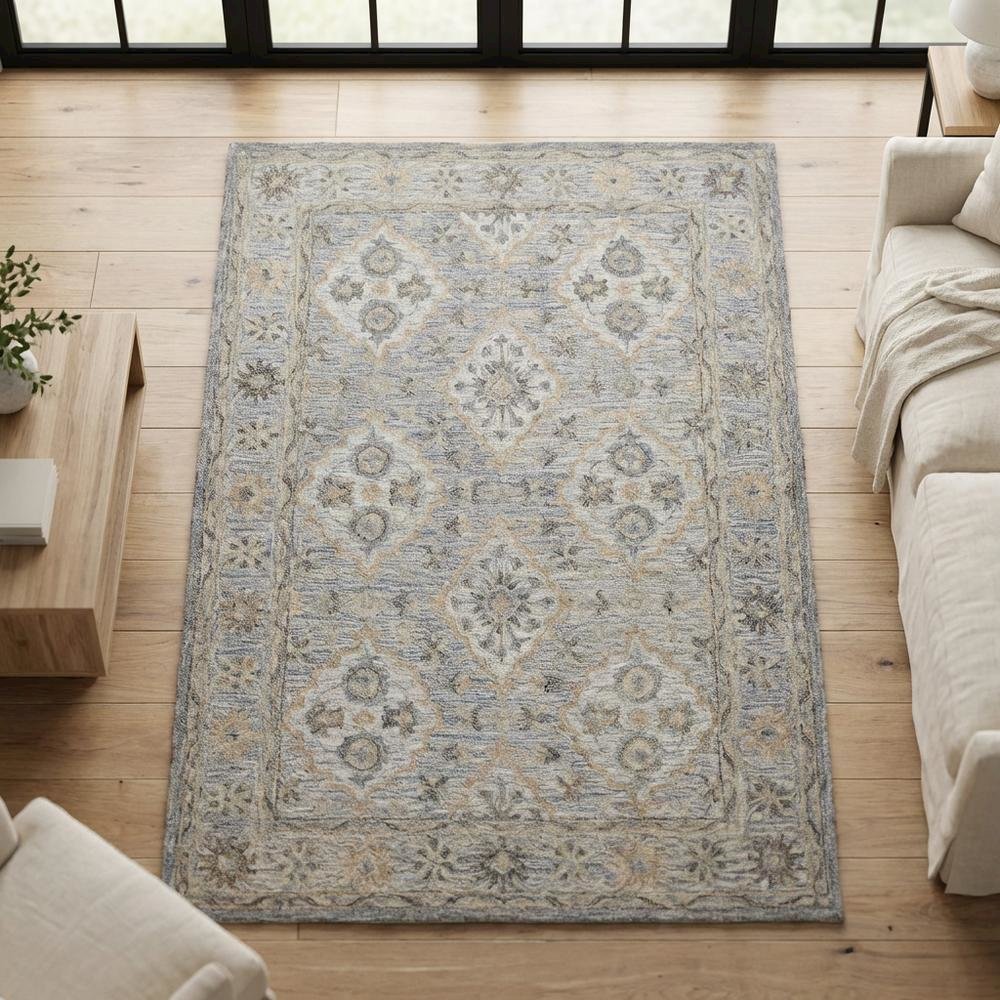 Blue Wool Area Rug With Classic Pattern And Soft Touch For Living Room