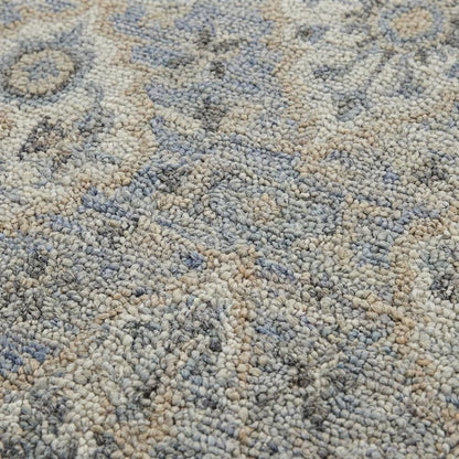 Blue Wool Area Rug With Classic Pattern And Soft Touch For Living Room