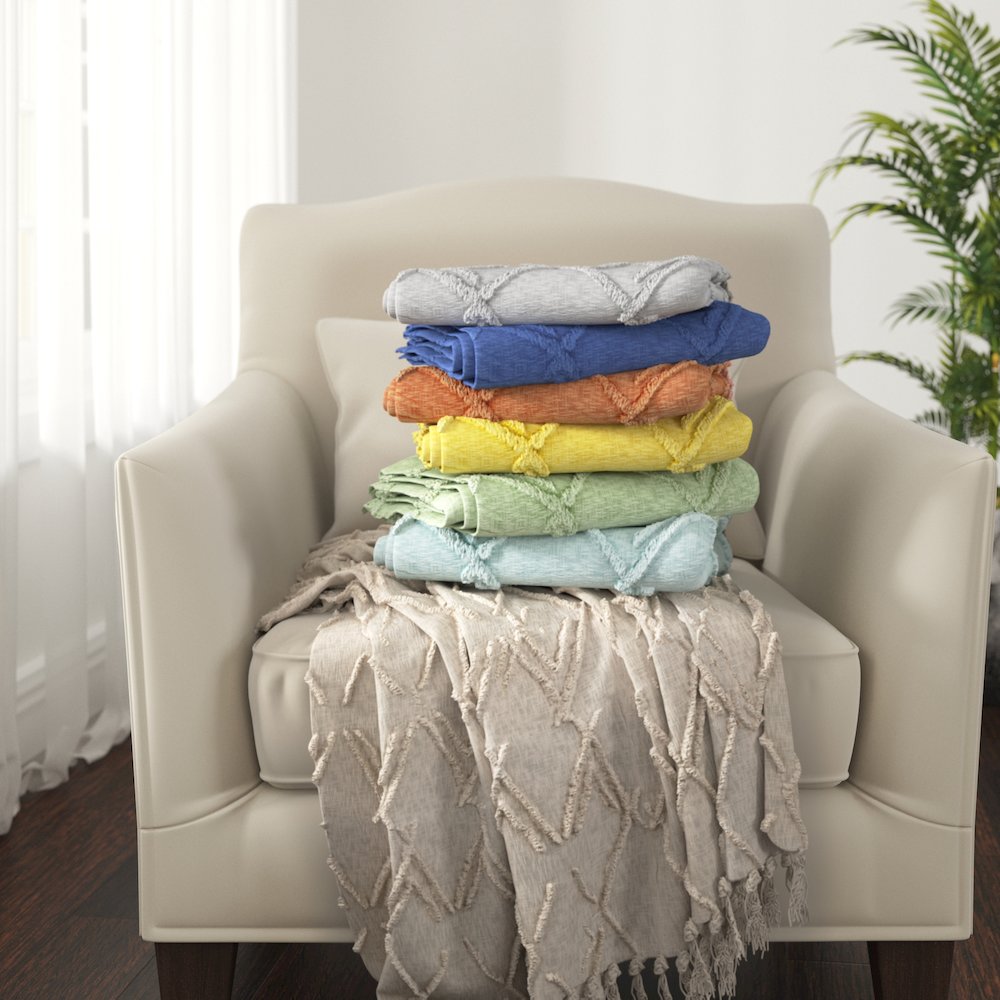 Evette Rios Diamond Tufted All-Natural Cotton Throw Blanket, Navy Blue