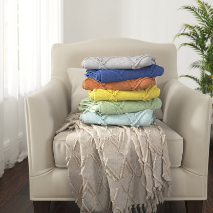 Evette Rios Diamond Tufted All-Natural Cotton Throw Blanket, Navy Blue