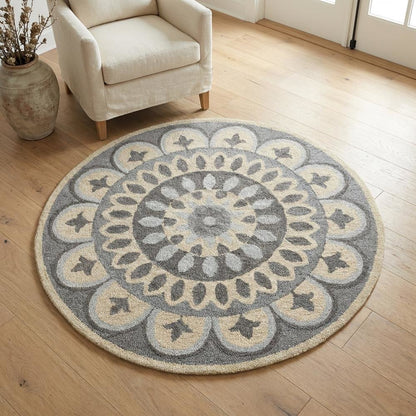 Gray Indoor Round Area Rug With Classic Style And Soft Texture