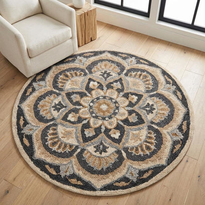 Round Indoor Area Rug In Black And Ivory With Classic Style, 6-Foot Diameter