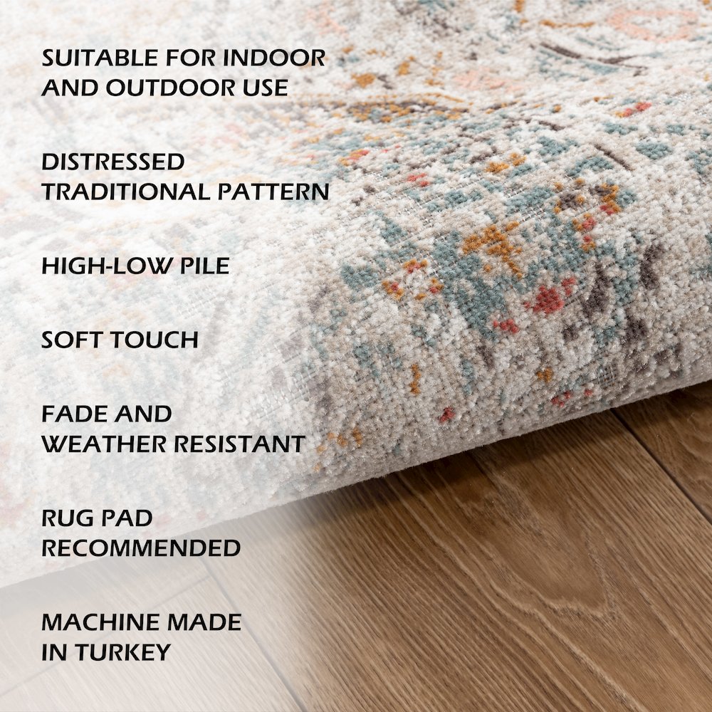 Antiquity Durable Performance Area Rug Outdoor in Cream/Pink, 7'9" x 9'9"