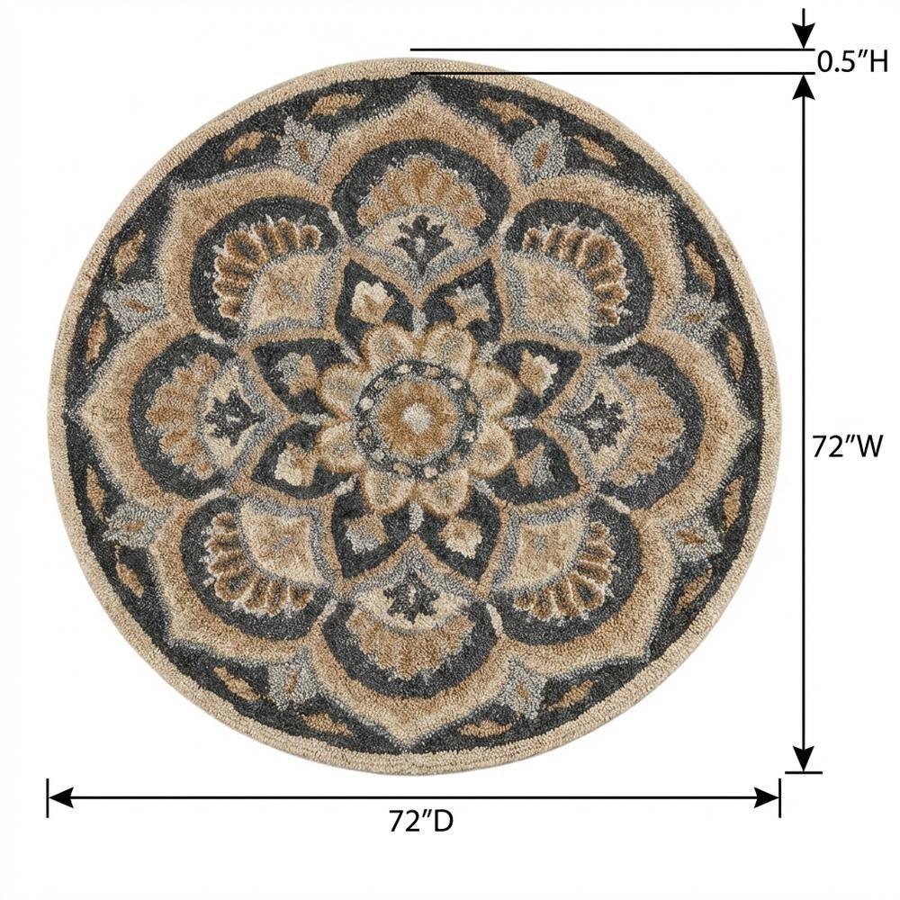Round Indoor Area Rug In Black And Ivory With Classic Style, 6-Foot Diameter