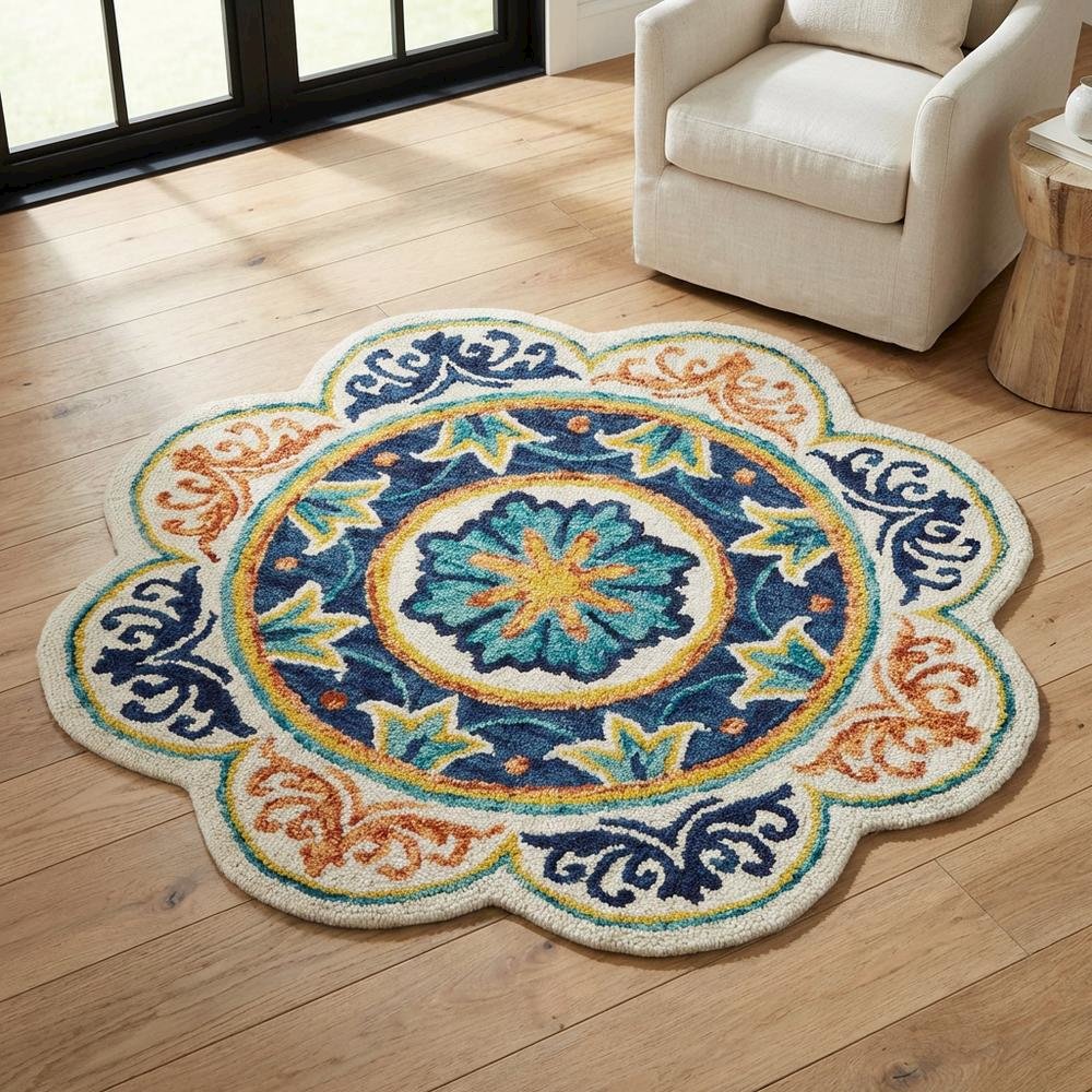 Blue Indoor Round Area Rug With Classic Style And Soft Texture