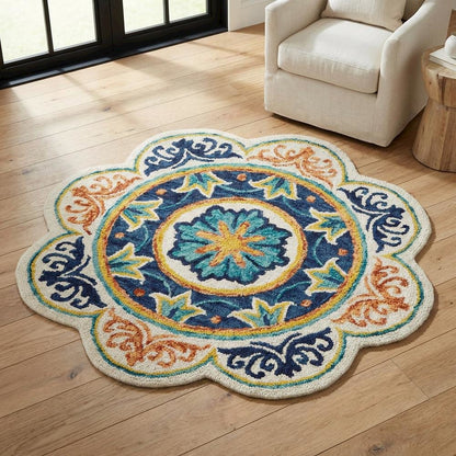 Blue Indoor Round Area Rug With Classic Style And Soft Texture
