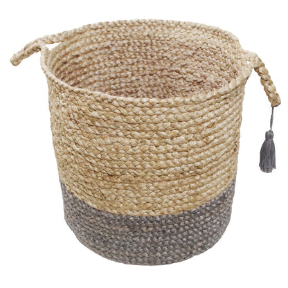 Baskets Jute Indoor Basket in Tan/Gray, 19" x 19" x 19"