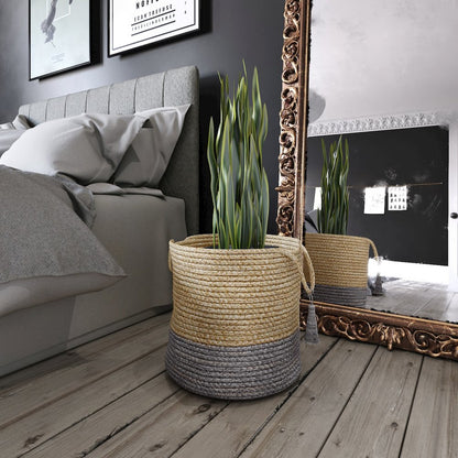 Baskets Jute Indoor Basket in Tan/Gray, 19" x 19" x 19"