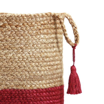 Baskets Jute Indoor Basket in Tan/Red, 19" x 19" x 19"