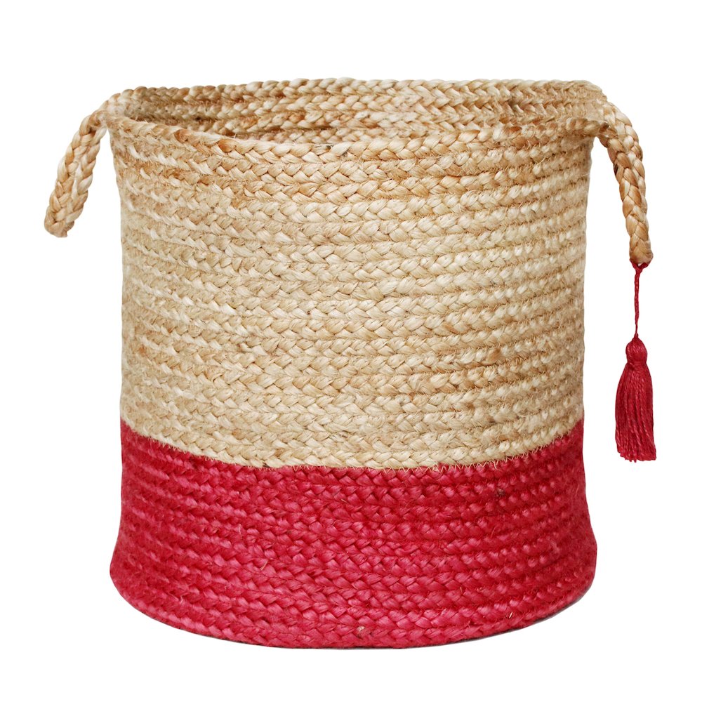 Baskets Jute Indoor Basket in Tan/Red, 19" x 19" x 19"