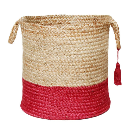 Baskets Jute Indoor Basket in Tan/Red, 19" x 19" x 19"