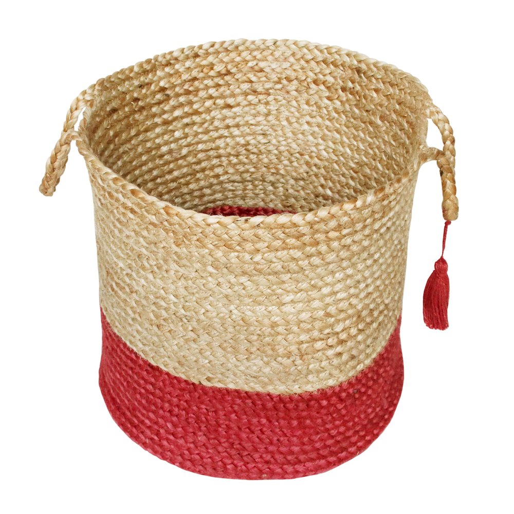 Baskets Jute Indoor Basket in Tan/Red, 19" x 19" x 19"