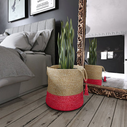 Baskets Jute Indoor Basket in Tan/Red, 19" x 19" x 19"