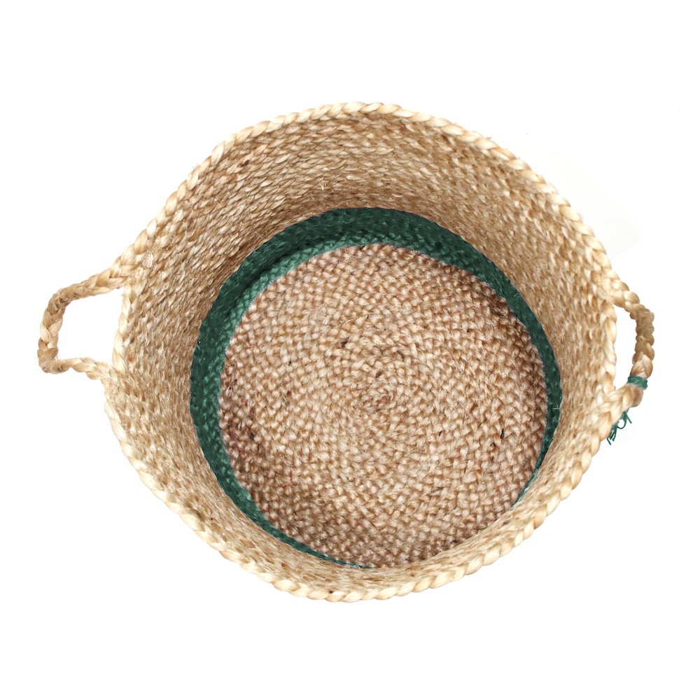 Baskets Jute Indoor Basket in Tan/Green, 19" x 19" x 19"
