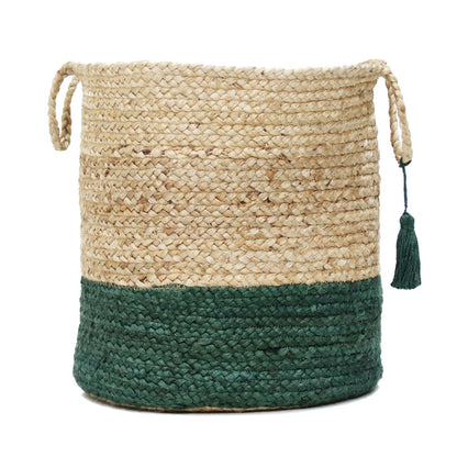 Baskets Jute Indoor Basket in Tan/Green, 19" x 19" x 19"