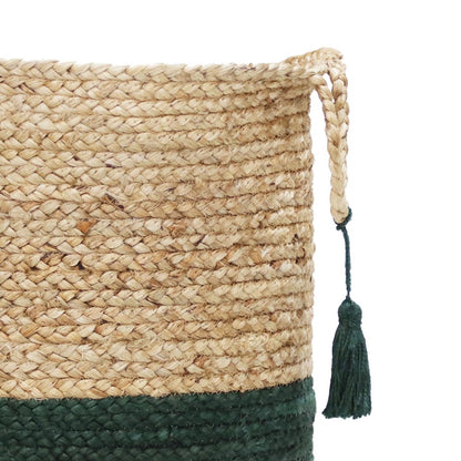 Baskets Jute Indoor Basket in Tan/Green, 19" x 19" x 19"