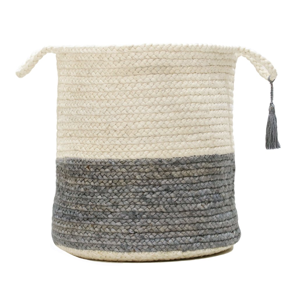 Baskets Jute Indoor Basket in White/Gray, 19" x 19" x 19"