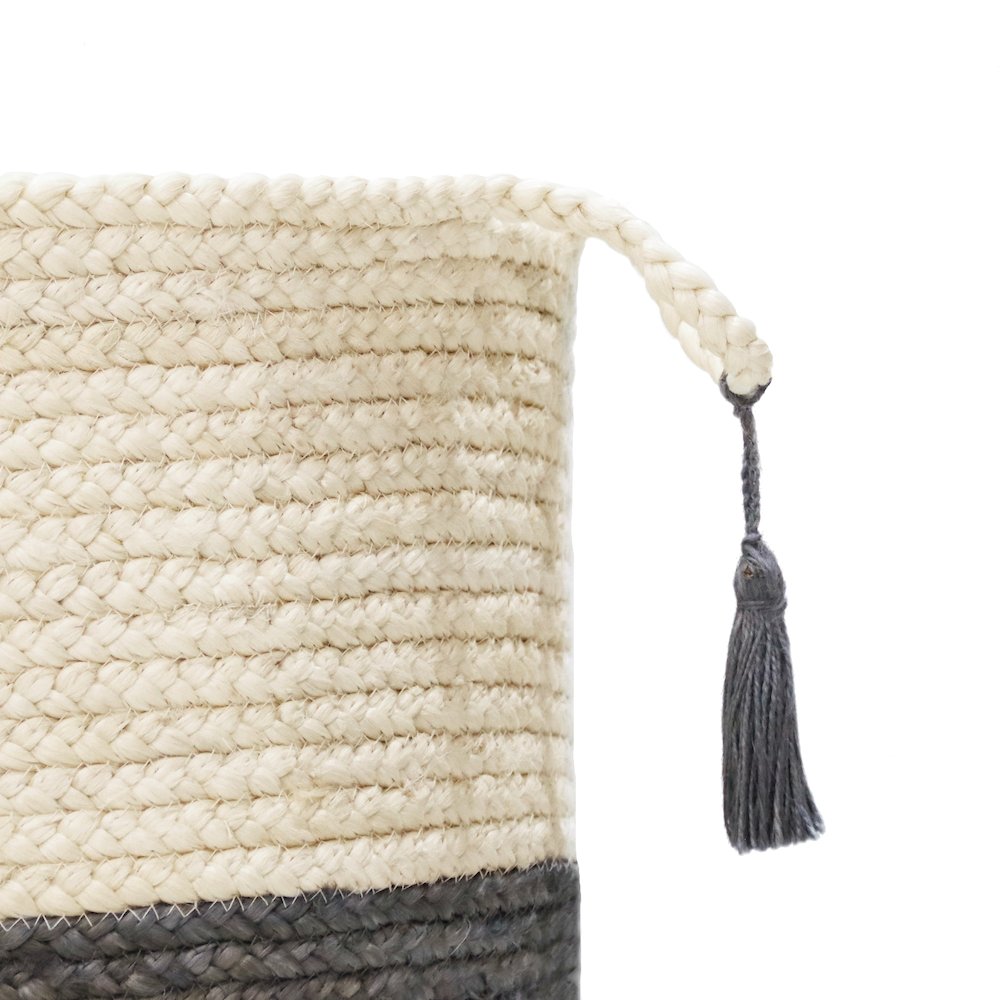 Baskets Jute Indoor Basket in White/Gray, 19" x 19" x 19"