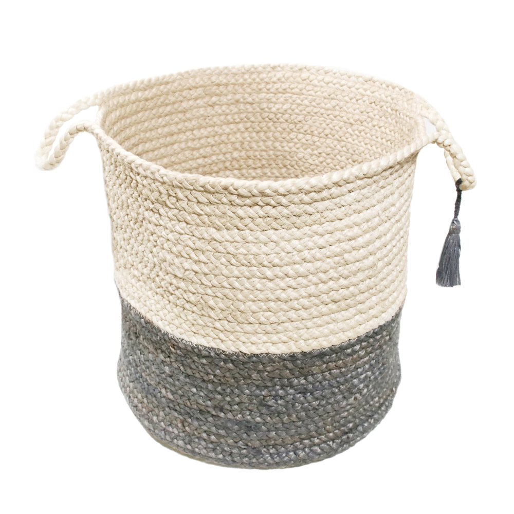 Baskets Jute Indoor Basket in White/Gray, 19" x 19" x 19"