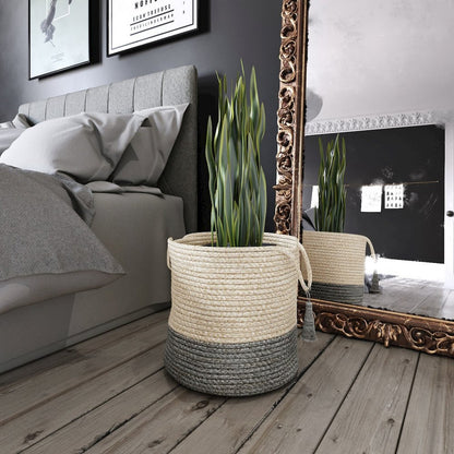 Baskets Jute Indoor Basket in White/Gray, 19" x 19" x 19"