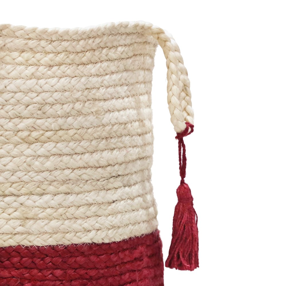Baskets Jute Indoor Basket in White/Red, 19" x 19" x 19"