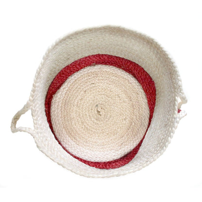 Baskets Jute Indoor Basket in White/Red, 19" x 19" x 19"