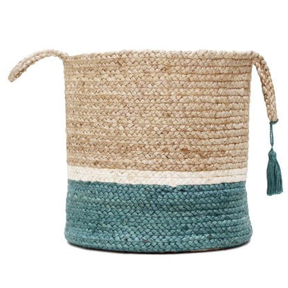 Baskets Jute Indoor Basket in Tan/Blue,  19" x 19" x 19"