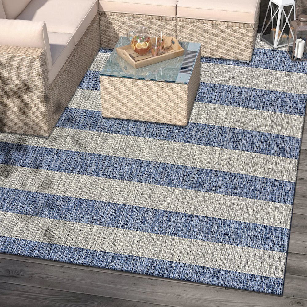Catalina Durable Performance Area Rug Outdoor in Blue/Gray, 7'9" x 9'9"