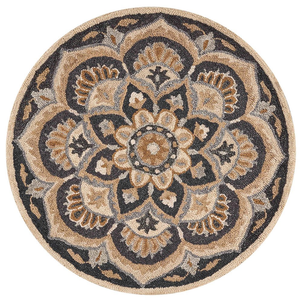 Dazzle Wool Area Rug Indoor in Black/Ivory, 6' Round