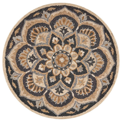 Dazzle Wool Area Rug Indoor in Black/Ivory, 6' Round
